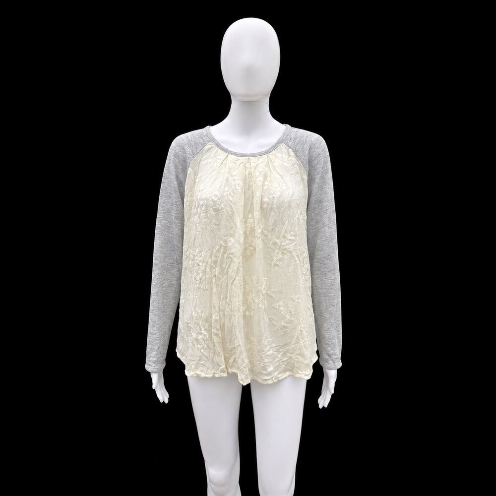 Anthropologie - Sunday in Brooklyn Embroidered Mixed Media Raglan Top Large